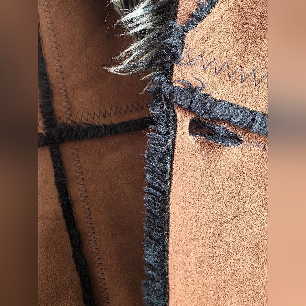 Vtg Brown Faux Suede Fur Hooded Full Length Long Afghan Penny Lane Coat Sz M - Picture 9 of 16